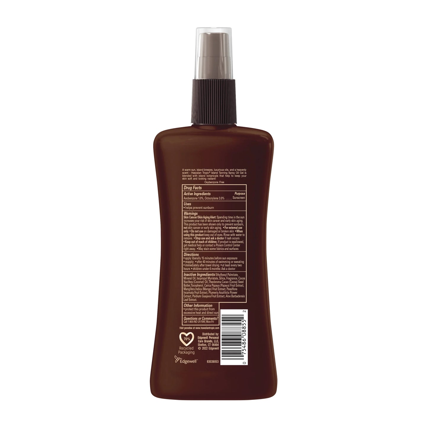 Island Tanning Sunscreen Oil Spray, SPF 6, Moisturize Coconut Oil, 8 FL OZ