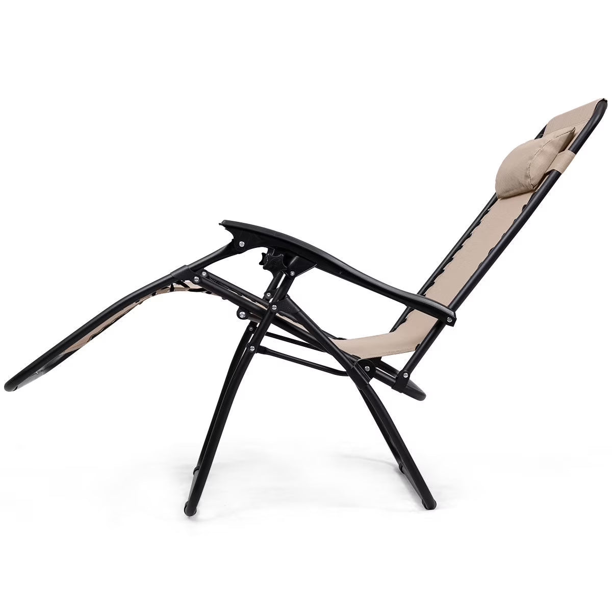 3PC Zero Gravity Reclining Lounge Chairs Pillows Table Portable Folding Beige