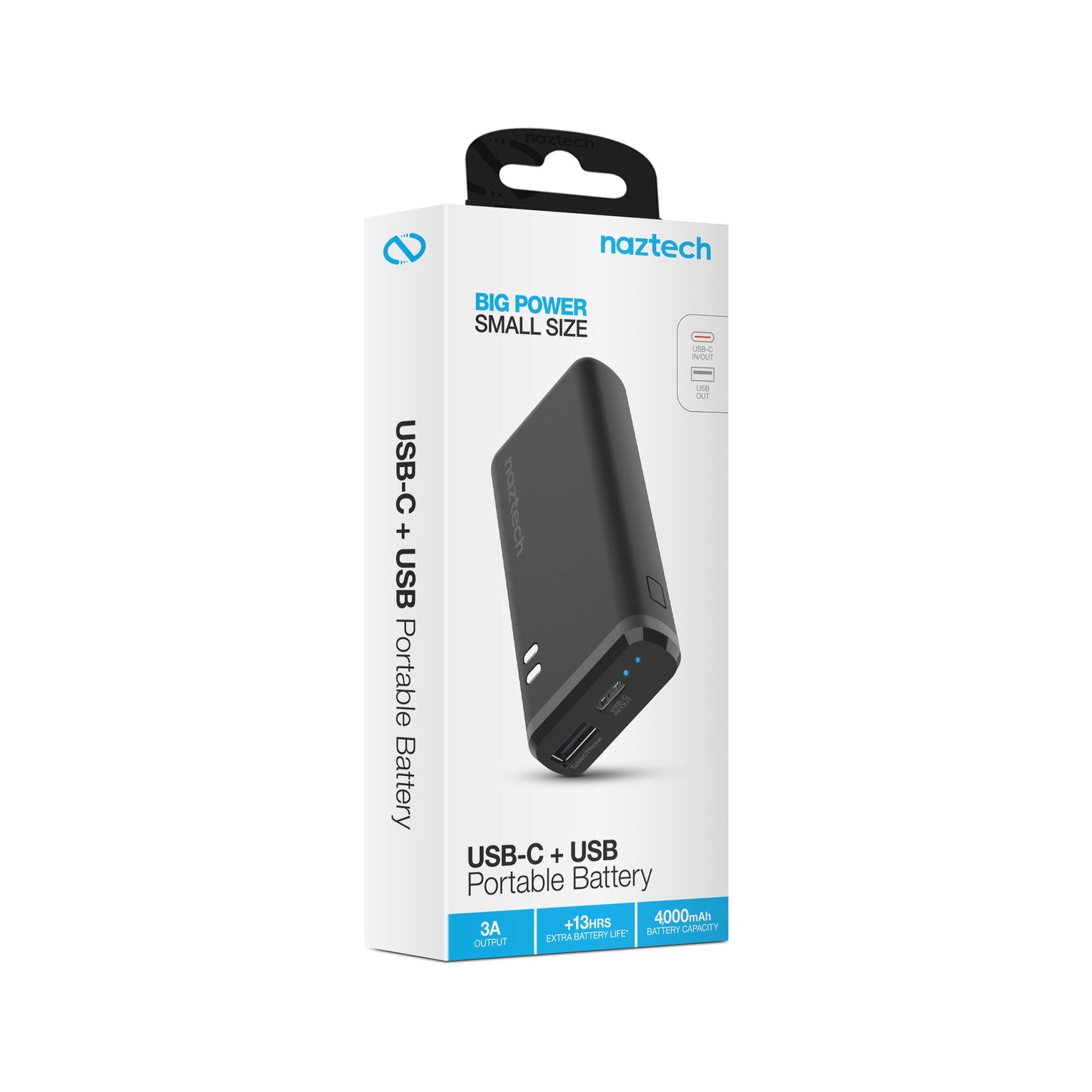 Naztech USB-C + USB Power Bank with 13 Hours Battery Life