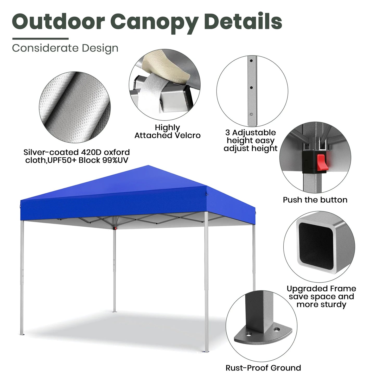 Canopy Tent, 10X10 Ft Easy Pop up Outdoor Canopy Tent, Portable Straight Leg Gazebo Instant Canopy, Blue