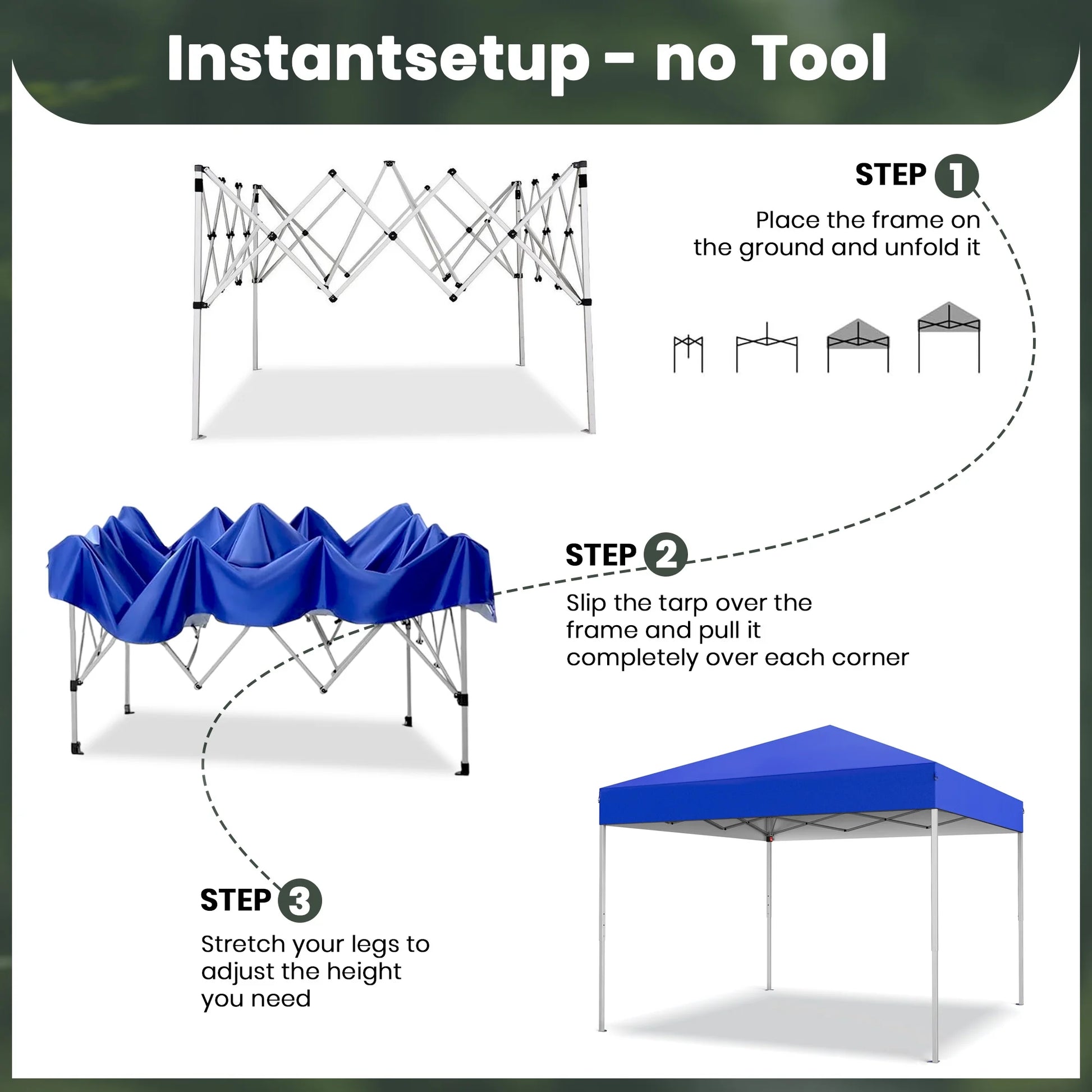 Canopy Tent, 10X10 Ft Easy Pop up Outdoor Canopy Tent, Portable Straight Leg Gazebo Instant Canopy, Blue