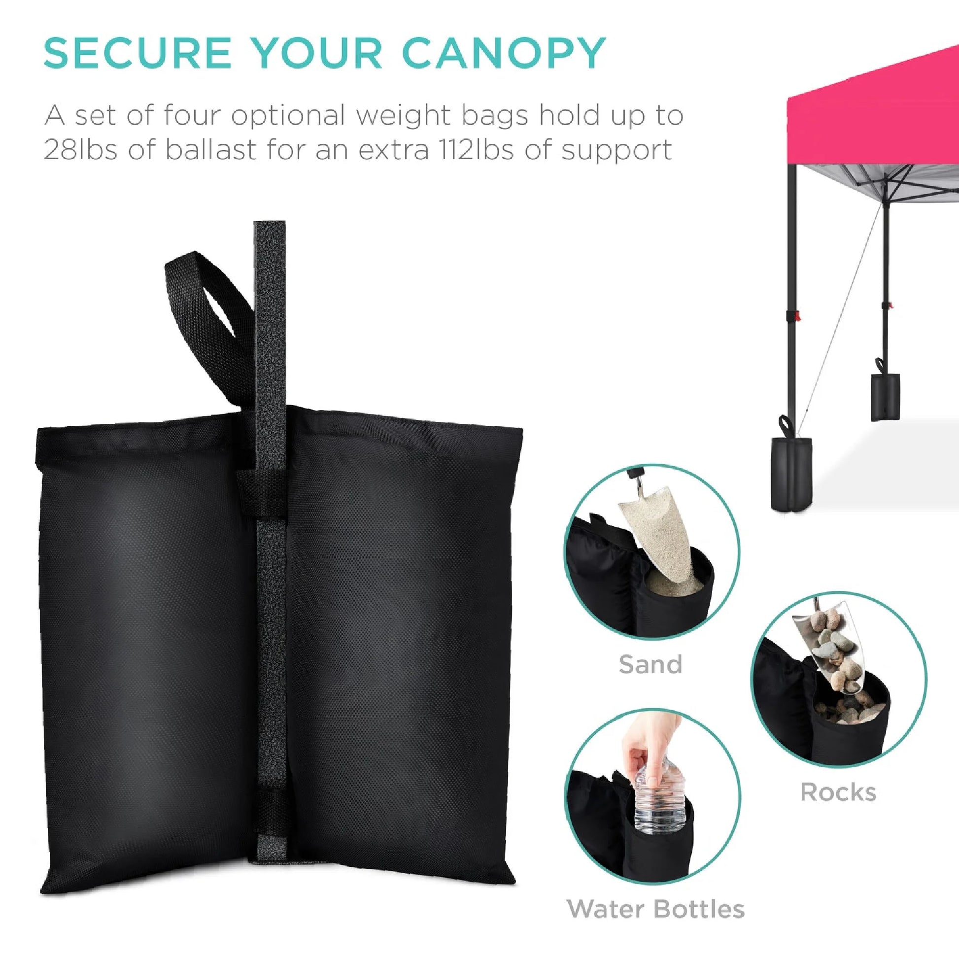 10X10Ft Easy Setup Pop up Canopy W/ 1-Button Setup, Wheeled Case, 4 Weight Bags - Hot Pink