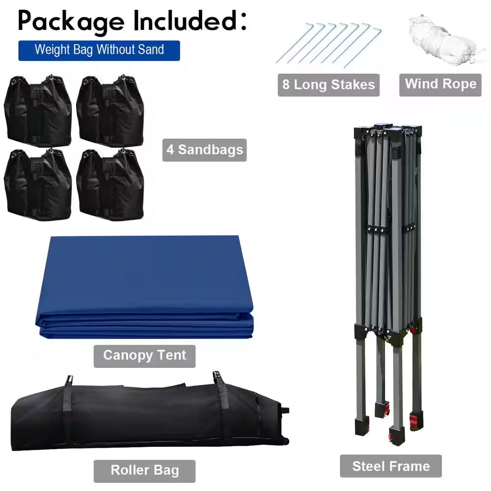 8 Ft. X 8 Ft. Dark Blue Pop-Up Canopy Tent Shelter with Sand Bag