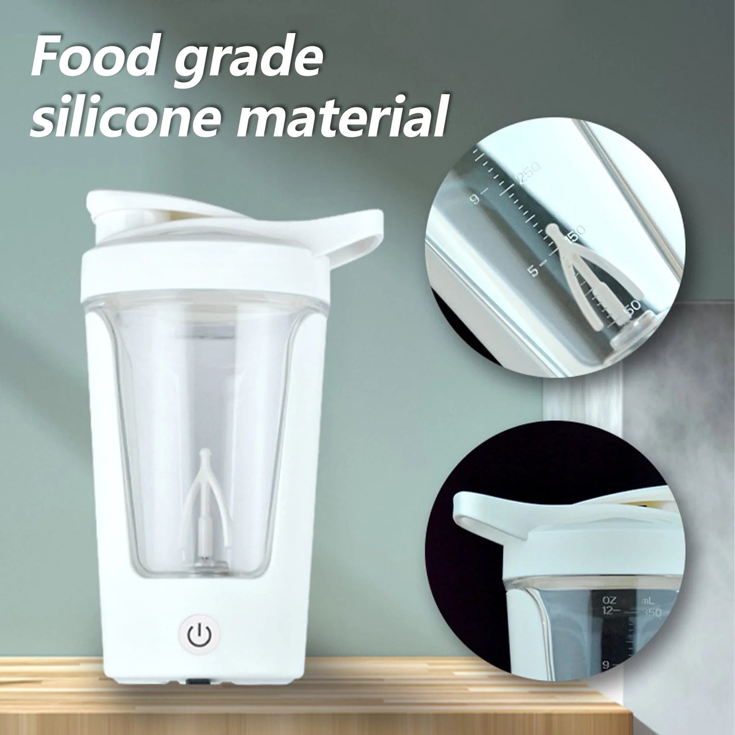 Rechargeable Electric Shaker Bottle for Protein and Beverage Mixing, White