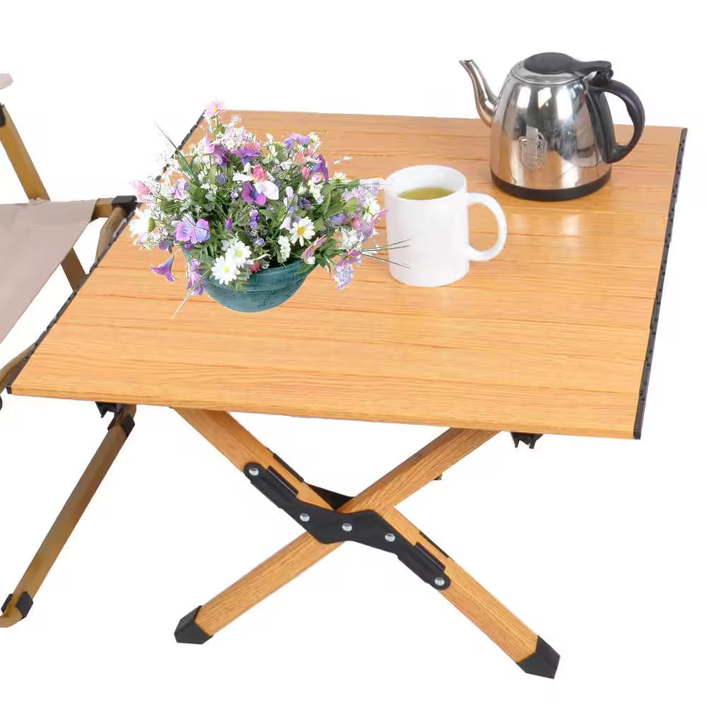 Portable Picnic Table, Rollable Aluminum Alloy Table Top with Folding Solid X-Shaped Frame