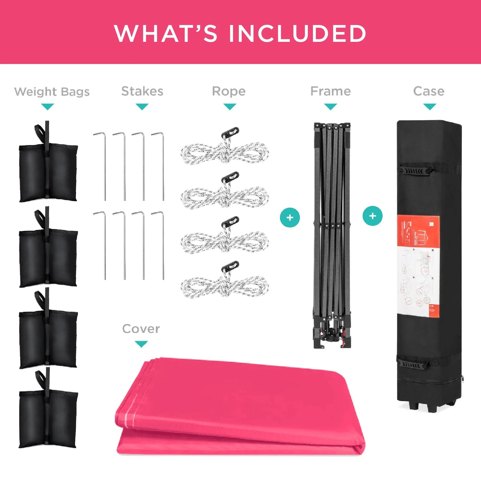 10X10Ft Easy Setup Pop up Canopy W/ 1-Button Setup, Wheeled Case, 4 Weight Bags - Hot Pink