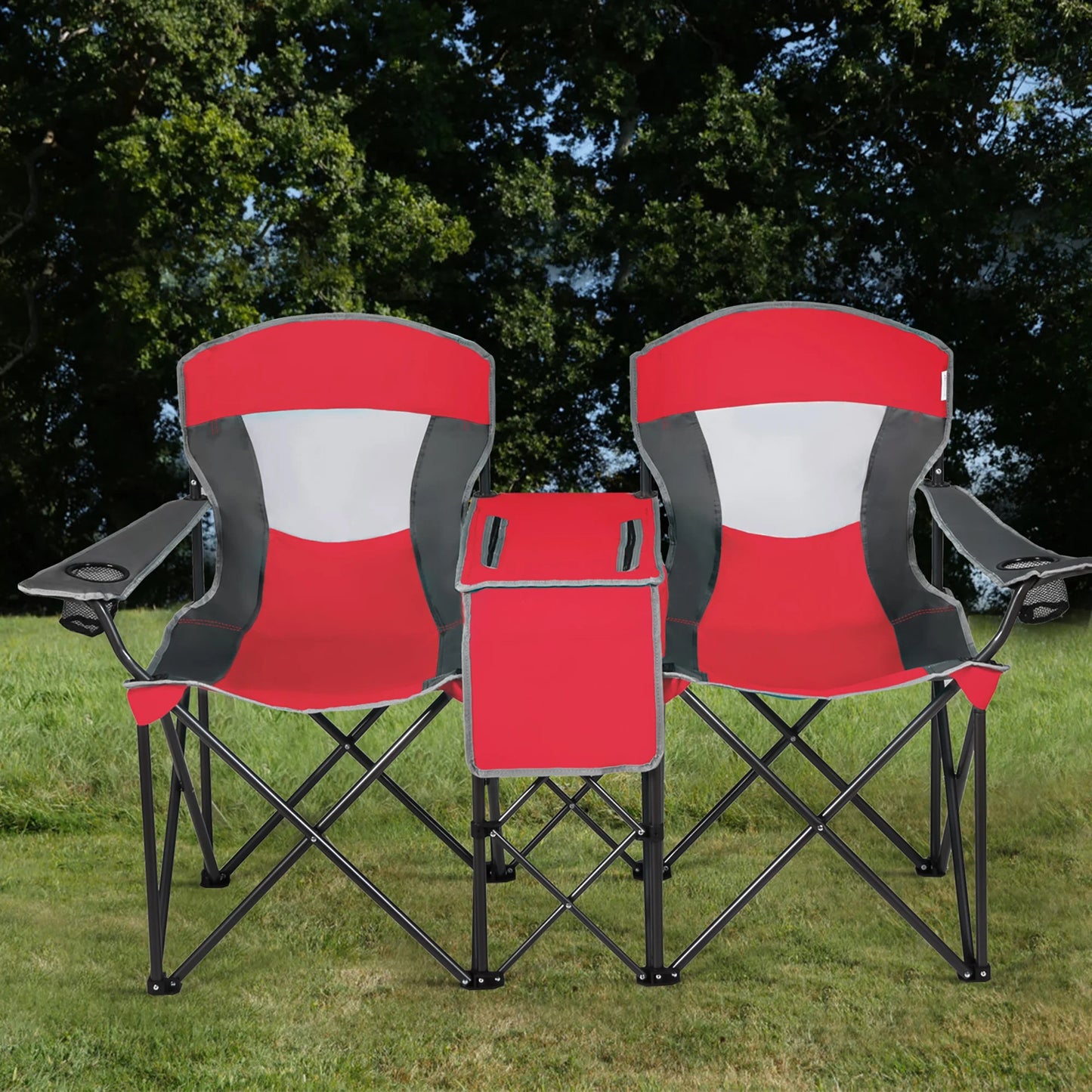 Goplus Portable Folding Camping Canopy Chairs W/ Cup Holder Cooler Outdoor Red