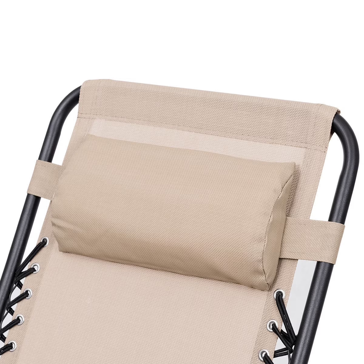 3PC Zero Gravity Reclining Lounge Chairs Pillows Table Portable Folding Beige
