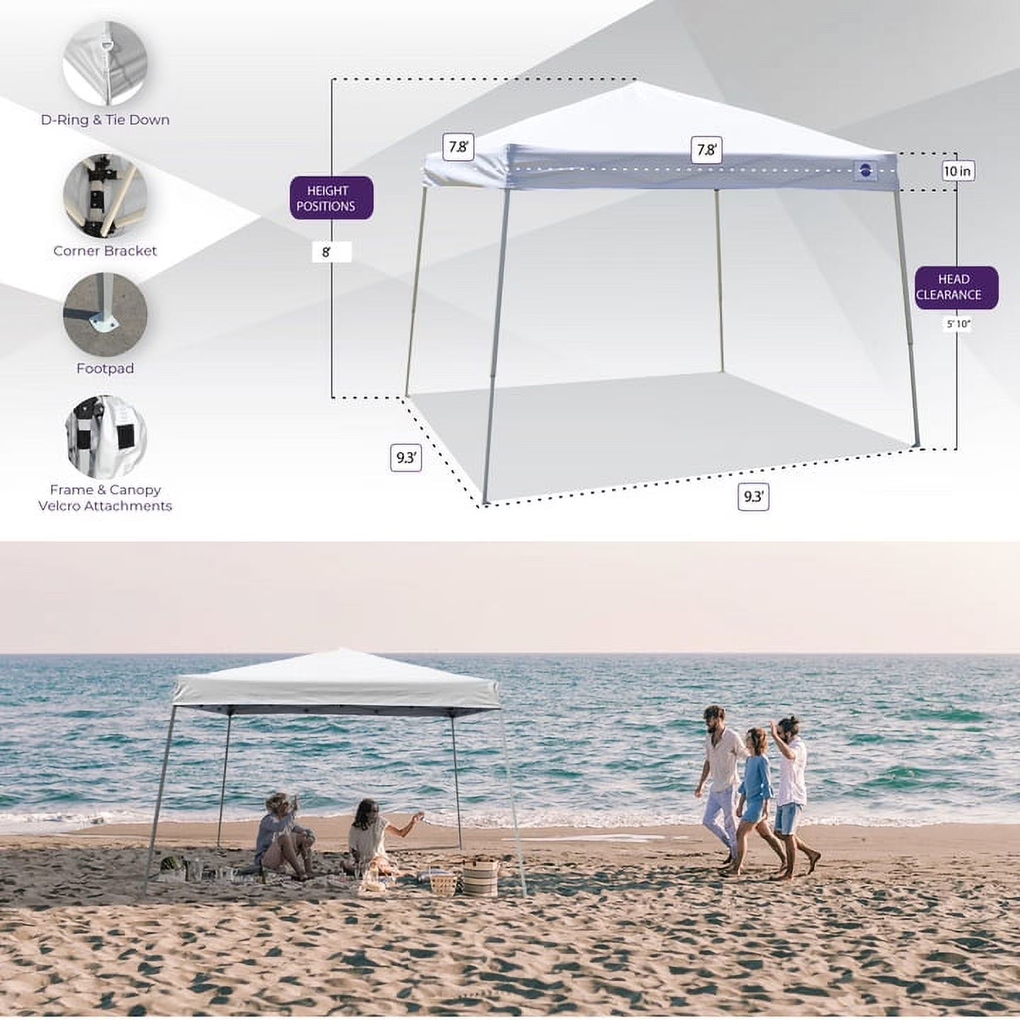 10 X 10 Pop up Canopy Tent, Instant Slant Leg Portable Shade Tent with Carrying Bag, White