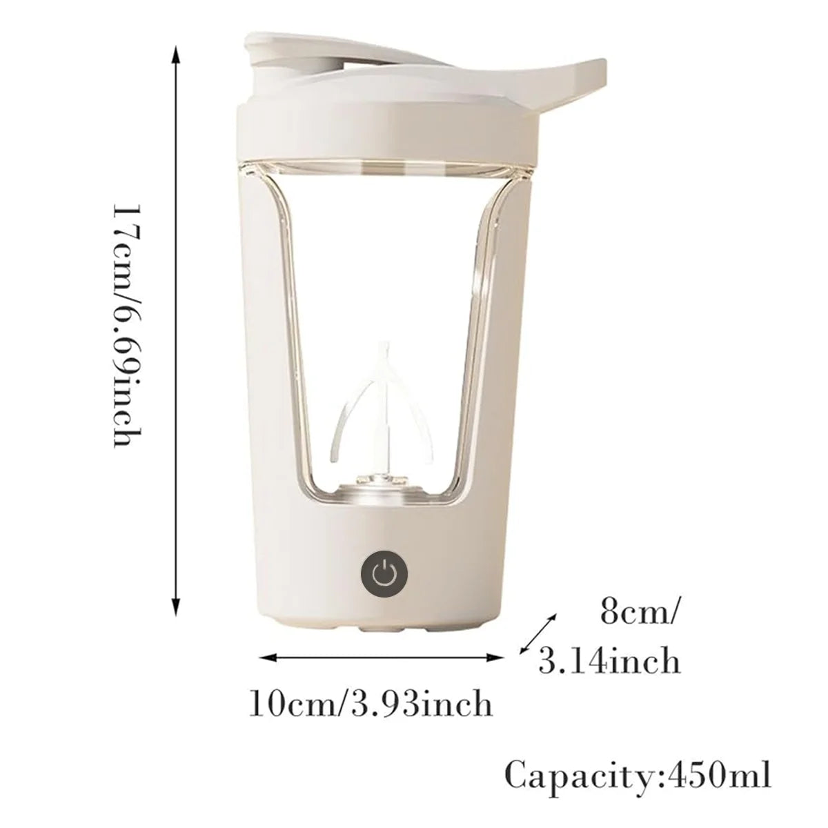 Rechargeable Electric Shaker Bottle for Protein and Beverage Mixing, White