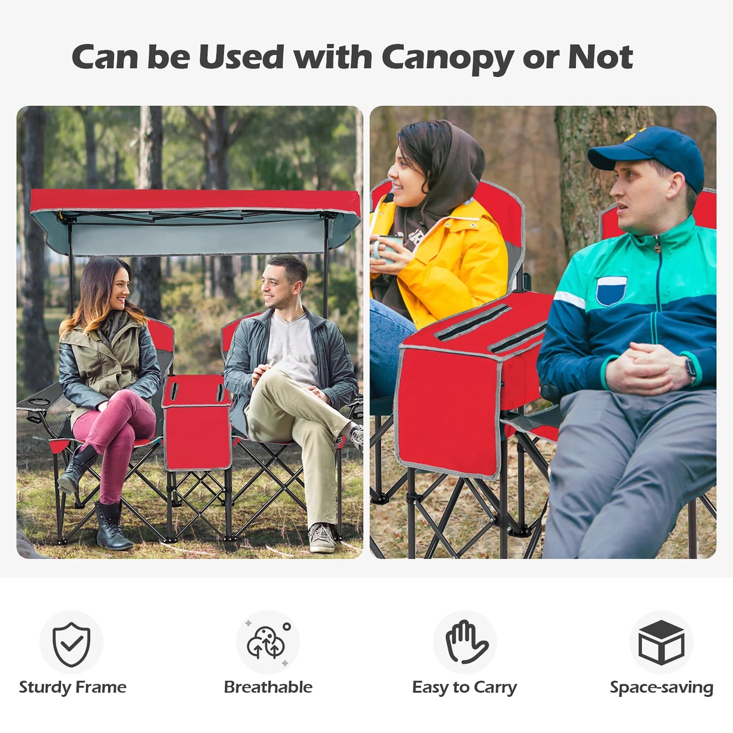 Goplus Portable Folding Camping Canopy Chairs W/ Cup Holder Cooler Outdoor Red
