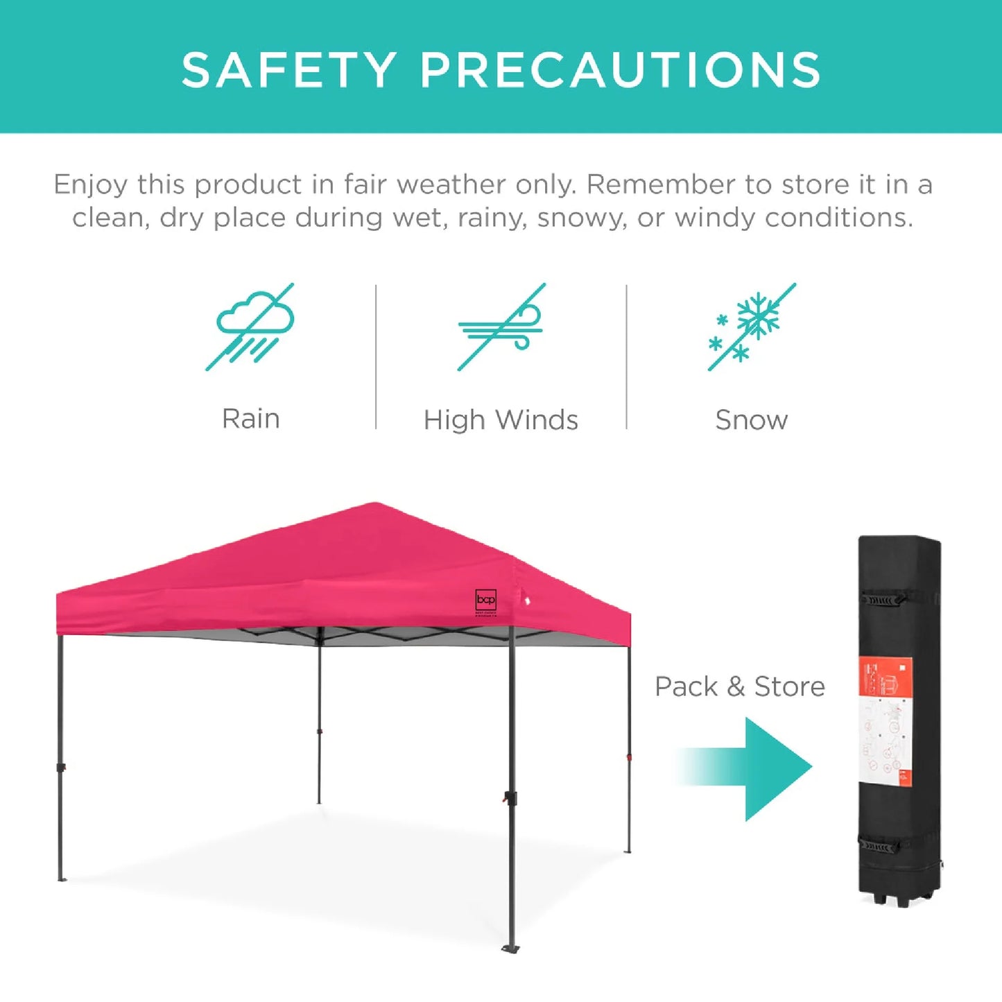 10X10Ft Easy Setup Pop up Canopy W/ 1-Button Setup, Wheeled Case, 4 Weight Bags - Hot Pink