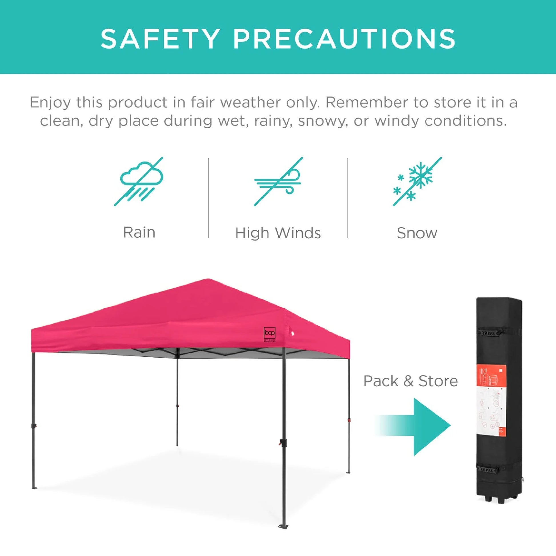 10X10Ft Easy Setup Pop up Canopy W/ 1-Button Setup, Wheeled Case, 4 Weight Bags - Hot Pink