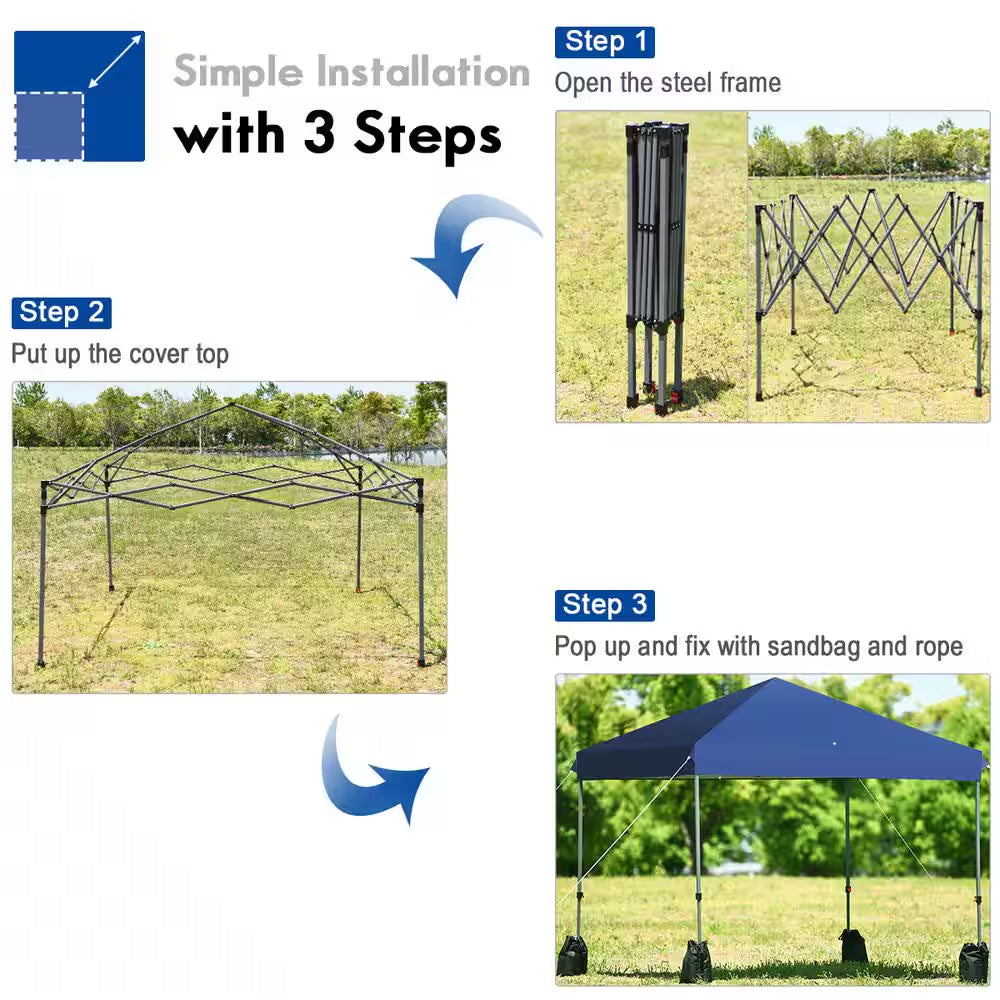 8 Ft. X 8 Ft. Dark Blue Pop-Up Canopy Tent Shelter with Sand Bag