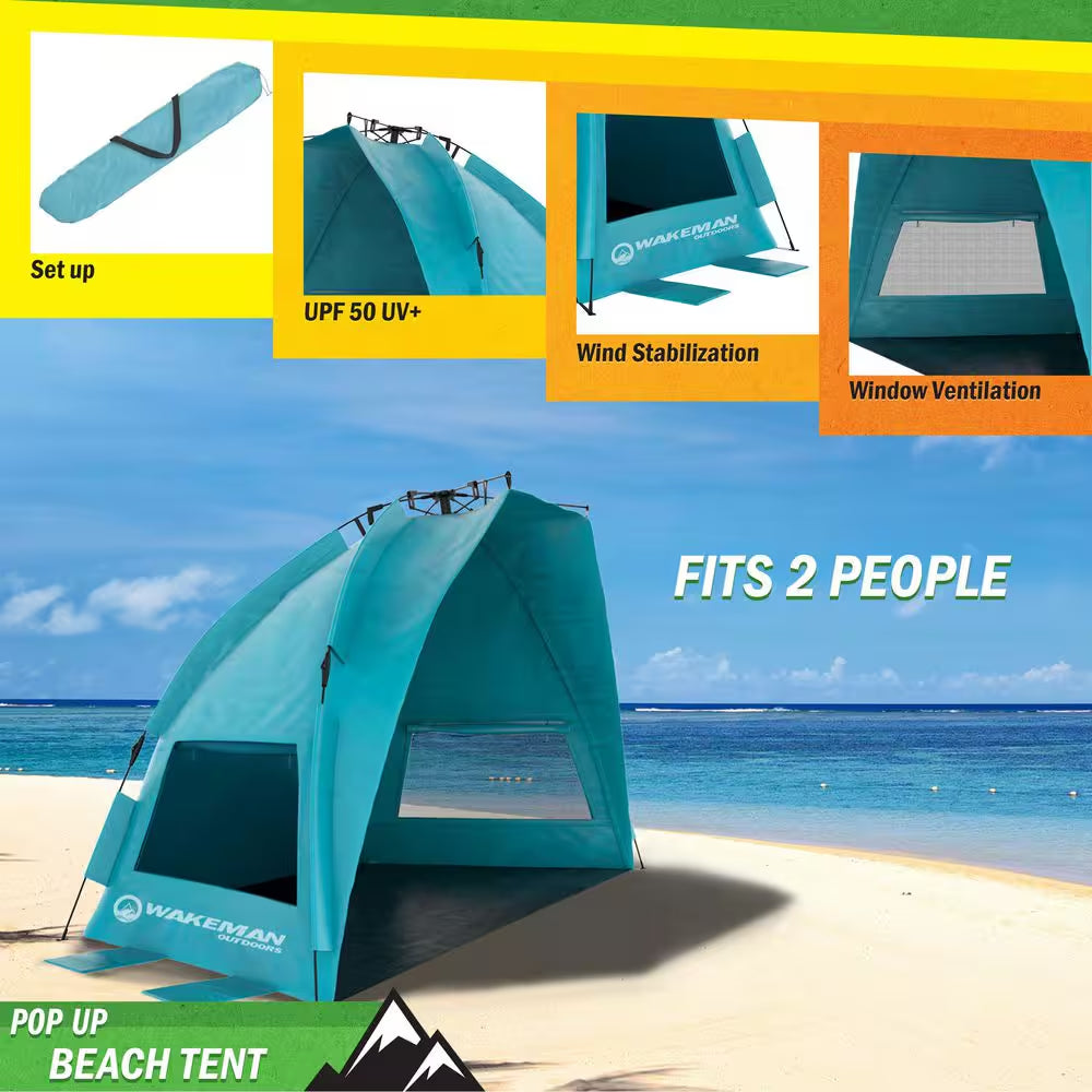 Turquoise Pop up Beach Tent Sun Shelter with Carry Bag