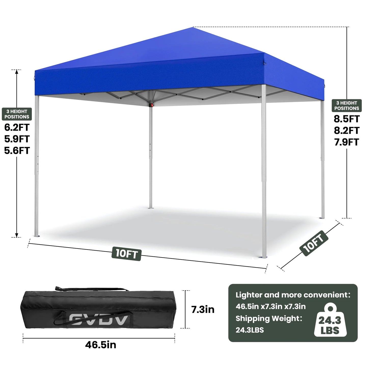 Canopy Tent, 10X10 Ft Easy Pop up Outdoor Canopy Tent, Portable Straight Leg Gazebo Instant Canopy, Blue