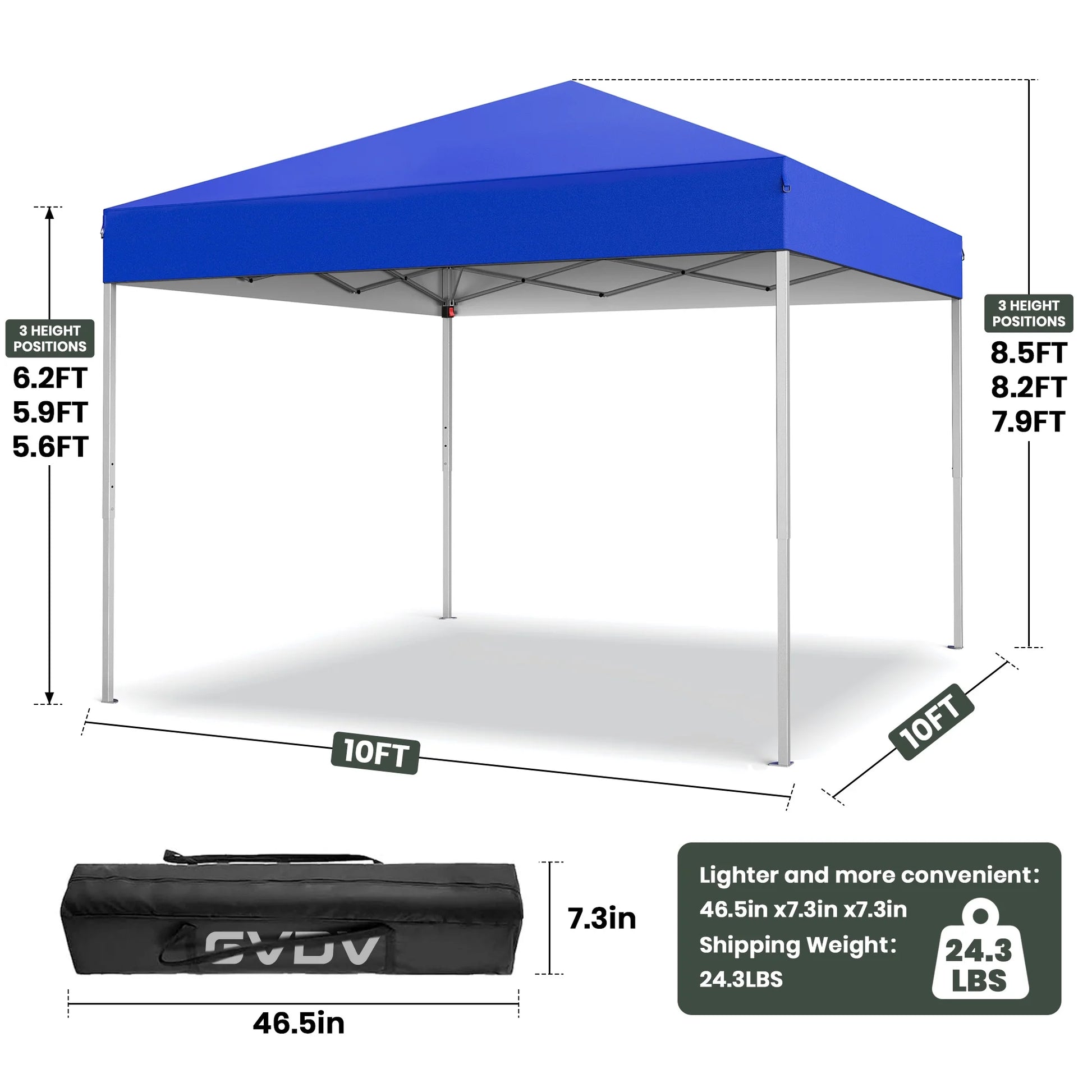Canopy Tent, 10X10 Ft Easy Pop up Outdoor Canopy Tent, Portable Straight Leg Gazebo Instant Canopy, Blue