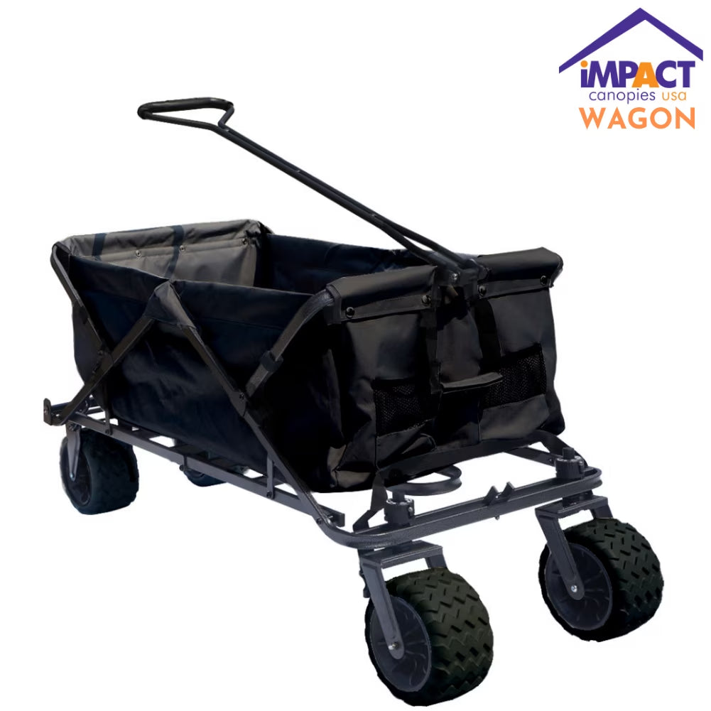 Folding Utility Wagon, Collapsible, All Terrain Beach Wagon, Black