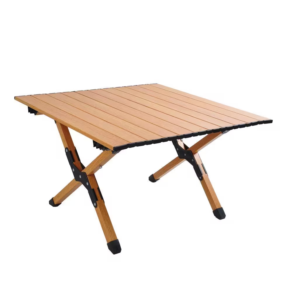 Portable Picnic Table, Rollable Aluminum Alloy Table Top with Folding Solid X-Shaped Frame