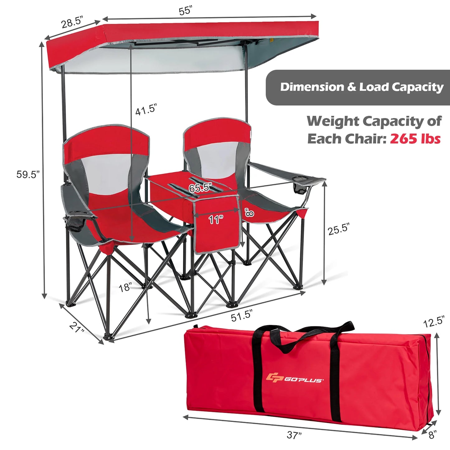 Goplus Portable Folding Camping Canopy Chairs W/ Cup Holder Cooler Outdoor Red